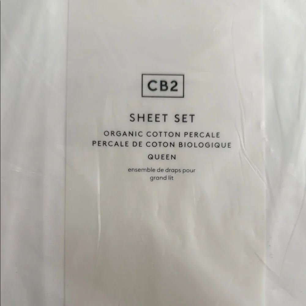 CB2 White Organic Cotton Percale Sheet Set